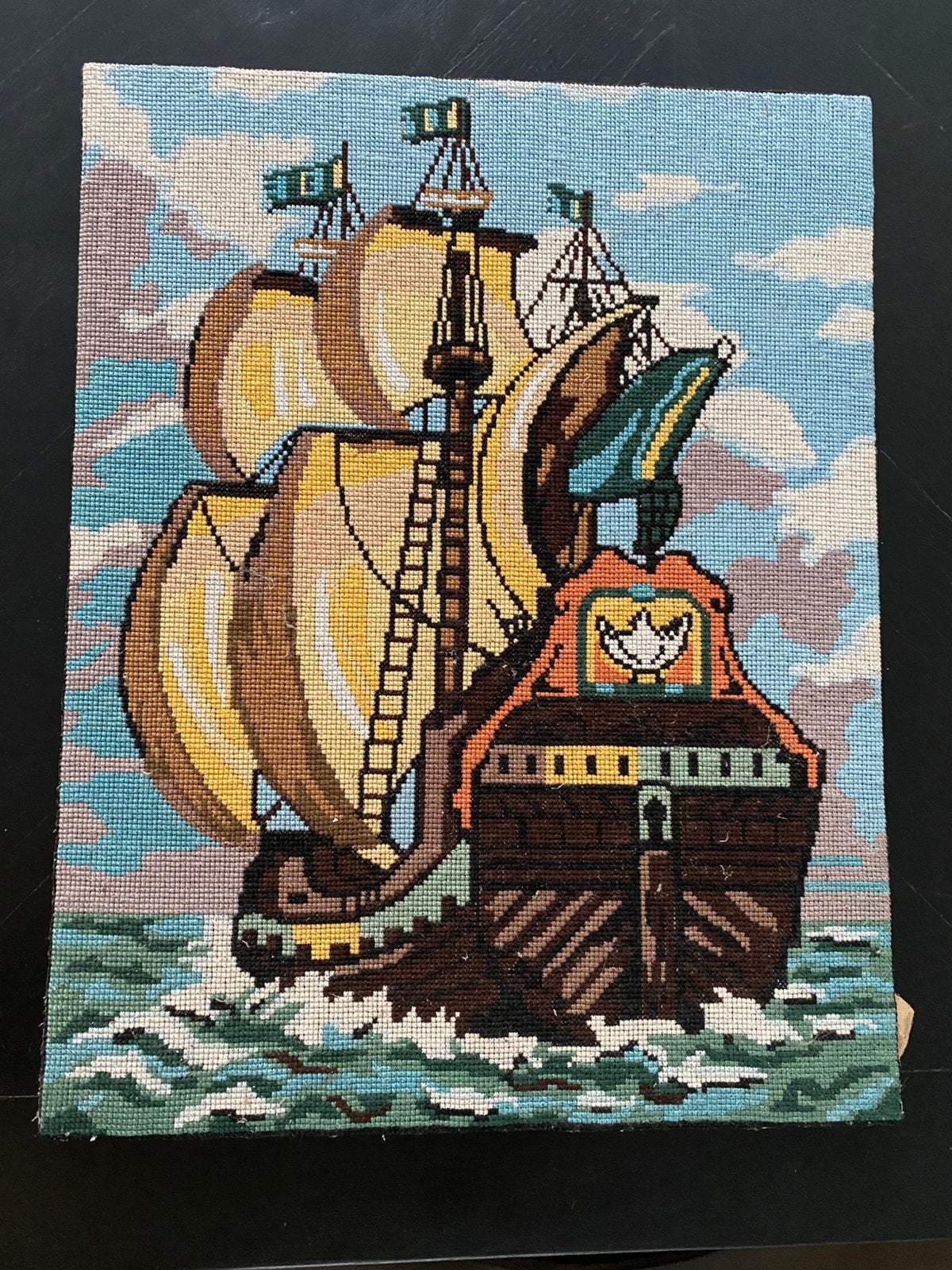 Gobelin geborduurde lap -oud zeilschip-, Ophalen of Verzenden, Zo goed als nieuw