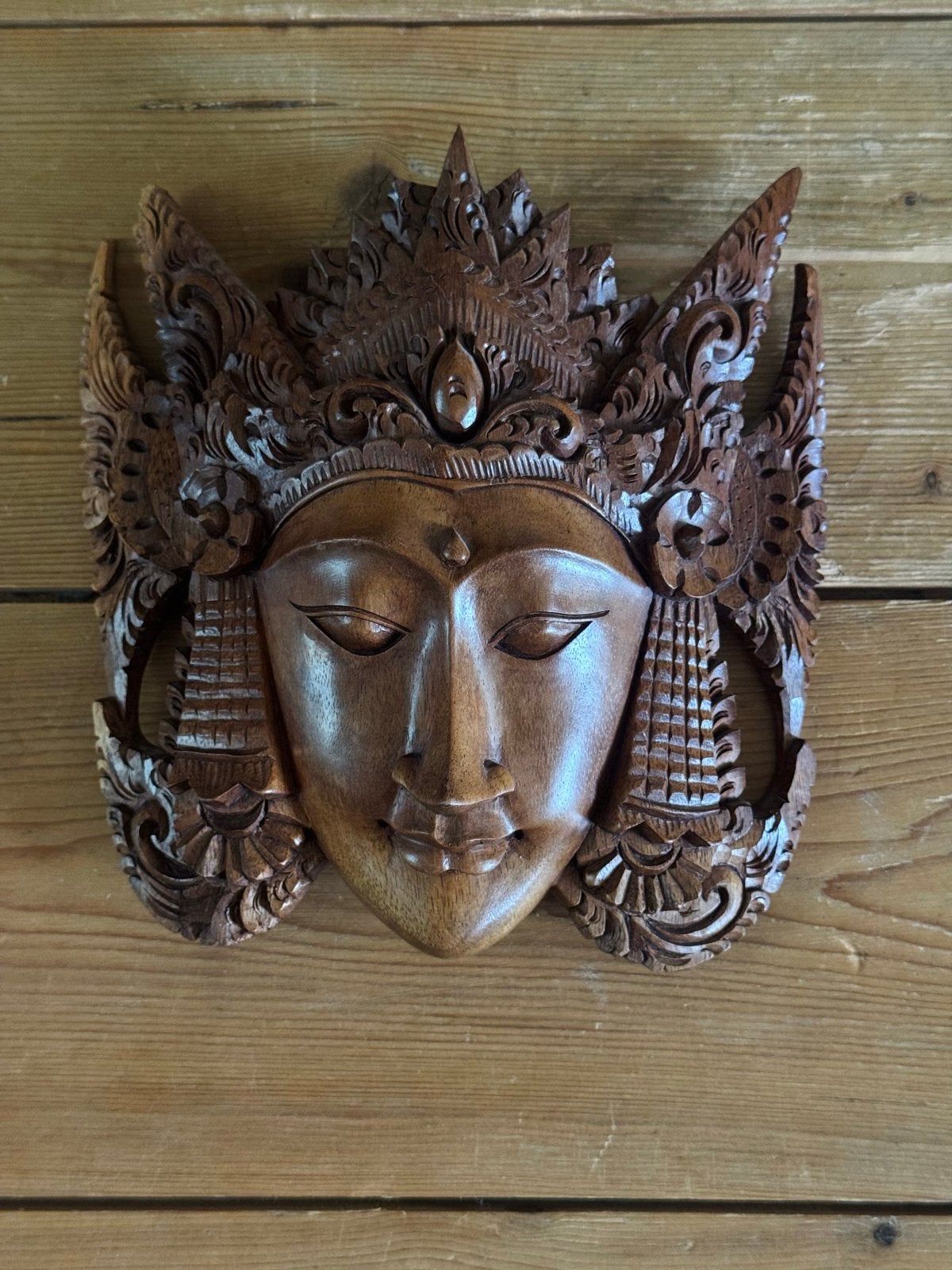 Balinees Houtsnijwerk Masker - Indonesische Kunst, Handgemaakt, Hout, Bruin, Vrouw
