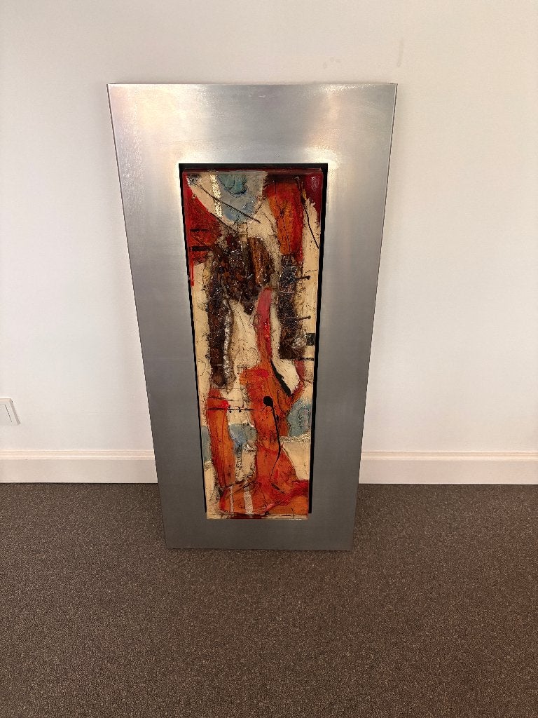 Abstract 3D kunstwerk met harsafwerking en metalen lijst, Antiek en Kunst, Ophalen
