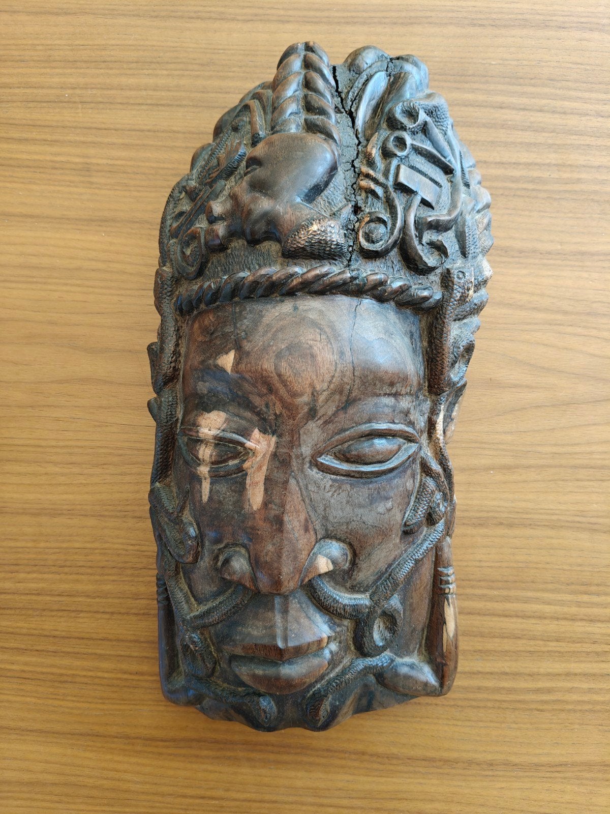 Uniek Afrikaans houten masker - Handgesneden kunst, Antiek en Kunst, Hout, Gesneden, Bruin, Afrika