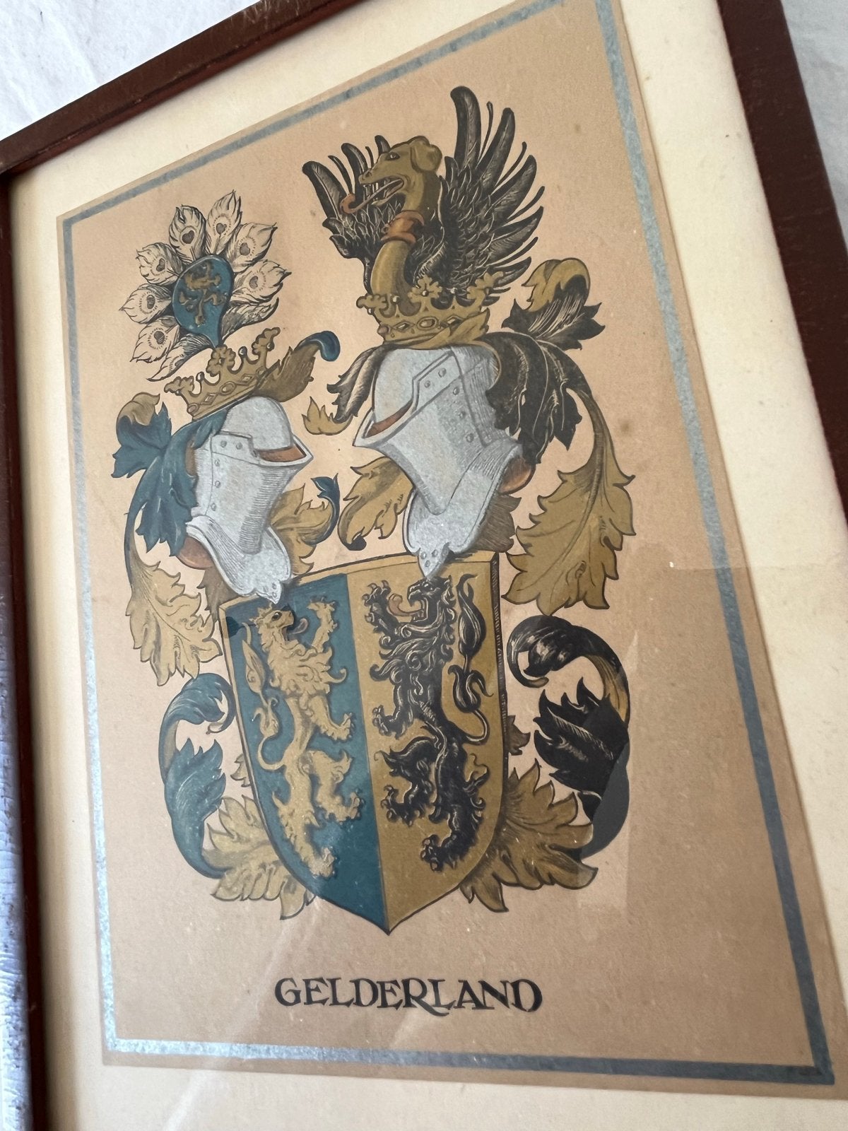 Oud wapenschild Gelderland, ingelijst, 26x21 cm, Ophalen of Verzenden