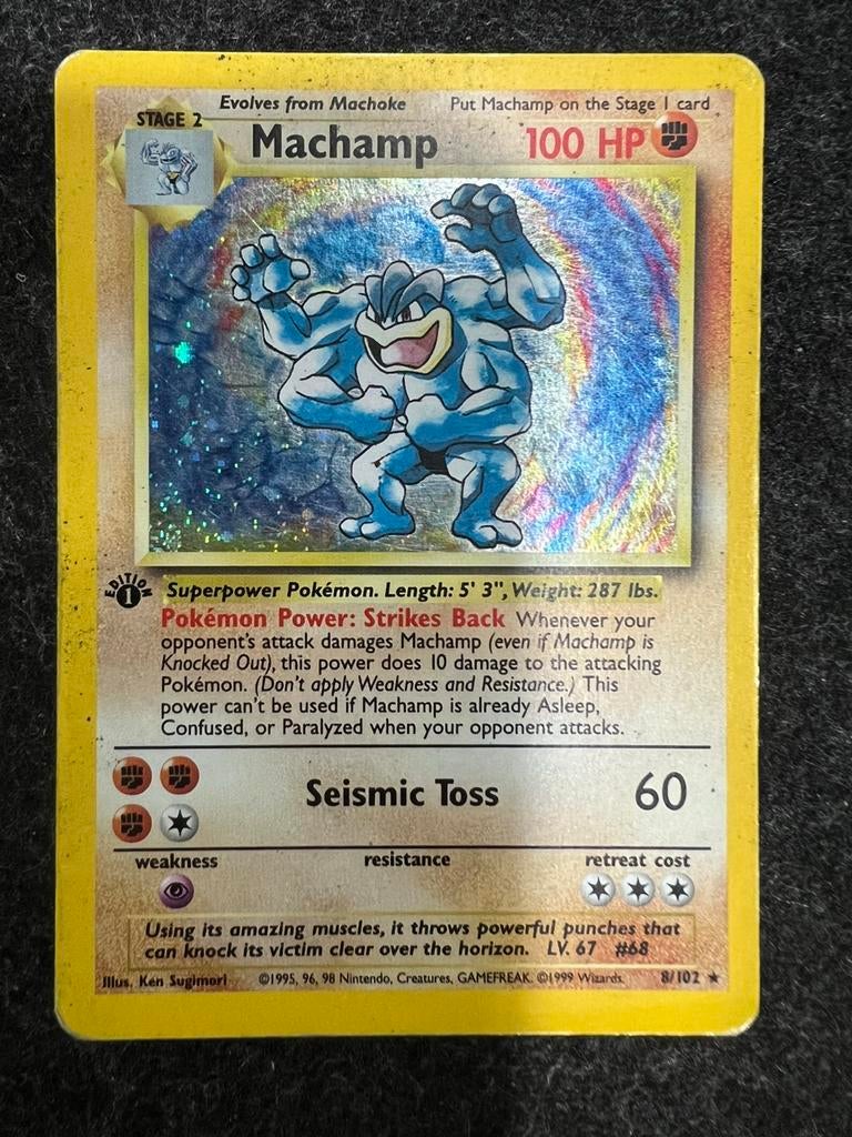 Machamp Holo First Edition Base Set #8/102, Hobby en Vrije tijd, Verzamelkaartspellen | Pokémon, Ophalen, Zo goed als nieuw
