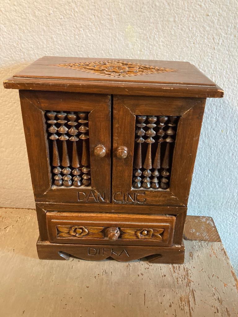 Antiek vintage hout sieradenkastje juwelenkastje ladekastje, Antiek en Kunst, Antiek | Meubels | Kasten, Ophalen of Verzenden