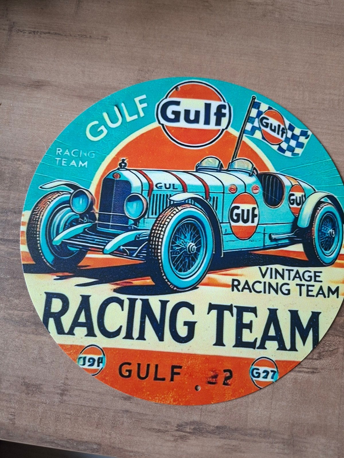 Metalen Bord Gulf Racing Team - Vintage Auto Decoratie 20 cm, Ophalen of Verzenden, Gebruikt, Auto's