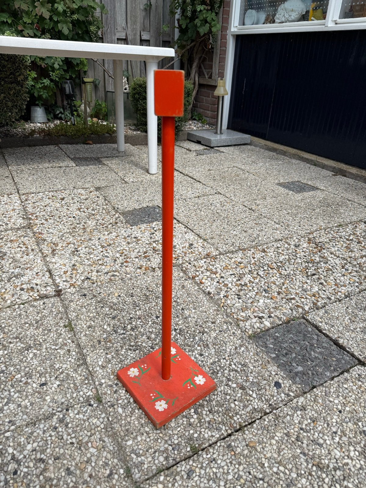 Retro houten toiletrolhouder - handgeschilderd rood, Ophalen, Gebruikt