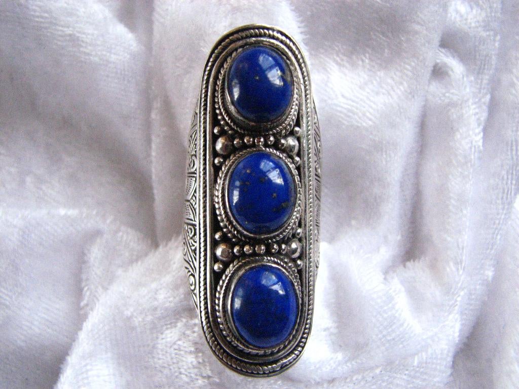 Prachtige Handgemaakte Lange Zilveren Ring met Lapis Lazuli, Sieraden, Tassen en Uiterlijk, Antieke sieraden, Verzenden, Zilver
