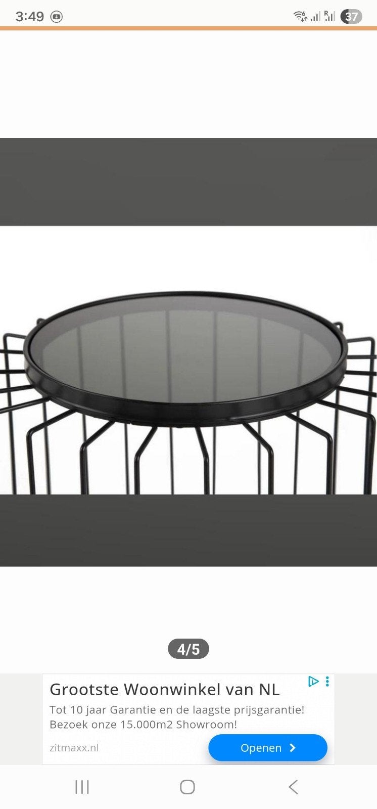 Nieuwe zwarte bijzettafel met glazen blad, 45 tot 60 cm, Minder dan 55 cm, Modern, Industrieel, Metaal of Aluminium