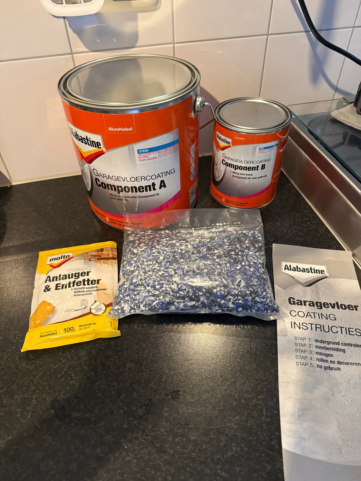 Alabastine Garagevloercoating - Complete set, 5 tot 10 liter, Nieuw, Ophalen of Verzenden, Verf