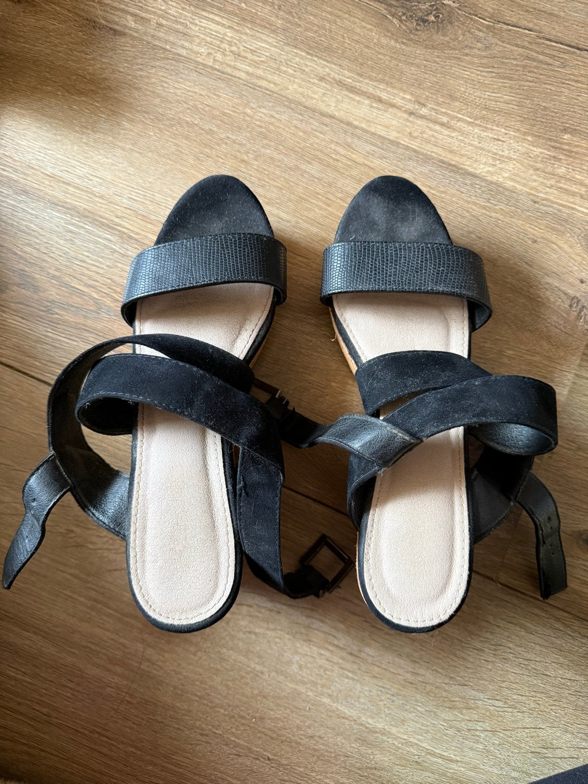 Zwarte sandalen met sleehak, Zwart, Gedragen, Sandalen of Muiltjes, Ophalen of Verzenden