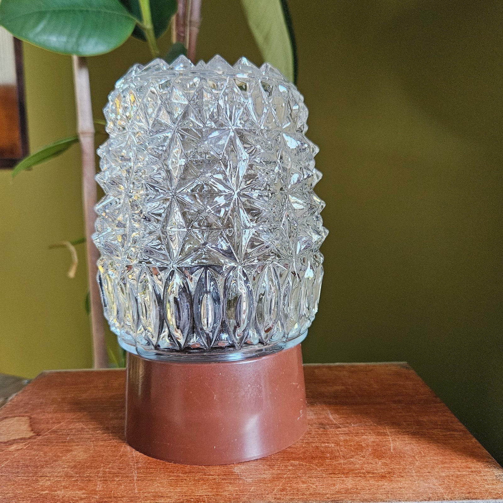 Vintage plafonniere jaren 60/70, Huis en Inrichting, Lampen | Plafondlampen, Zo goed als nieuw, 12 cm, Glas, Overige kleuren