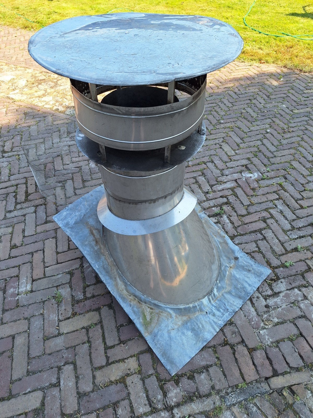 RVS dubbelwandige doorvoer met loden plaat en kap, Ophalen, 30 tot 80 cm, Gebruikt, Overige typen