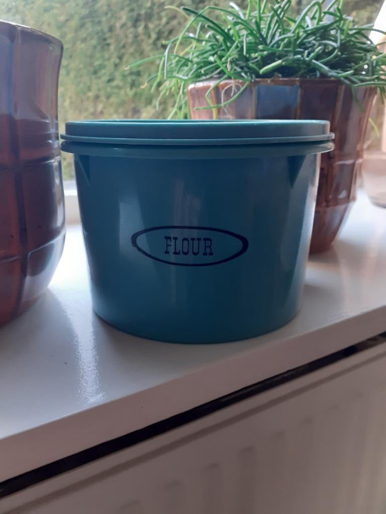 Tupperware vintage trommel Petrol, Ophalen of Verzenden, Kunststof