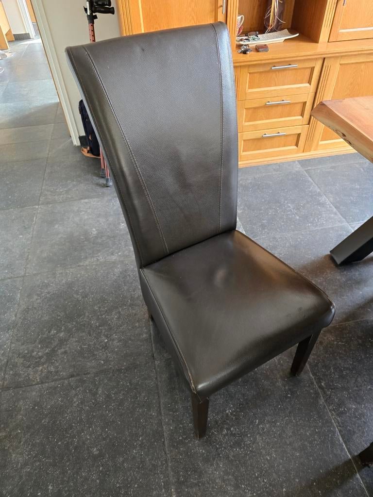 Leren eetkamerstoelen - Set van 6 MOET WEG, Ophalen, Gebruikt, Bruin, Leer
