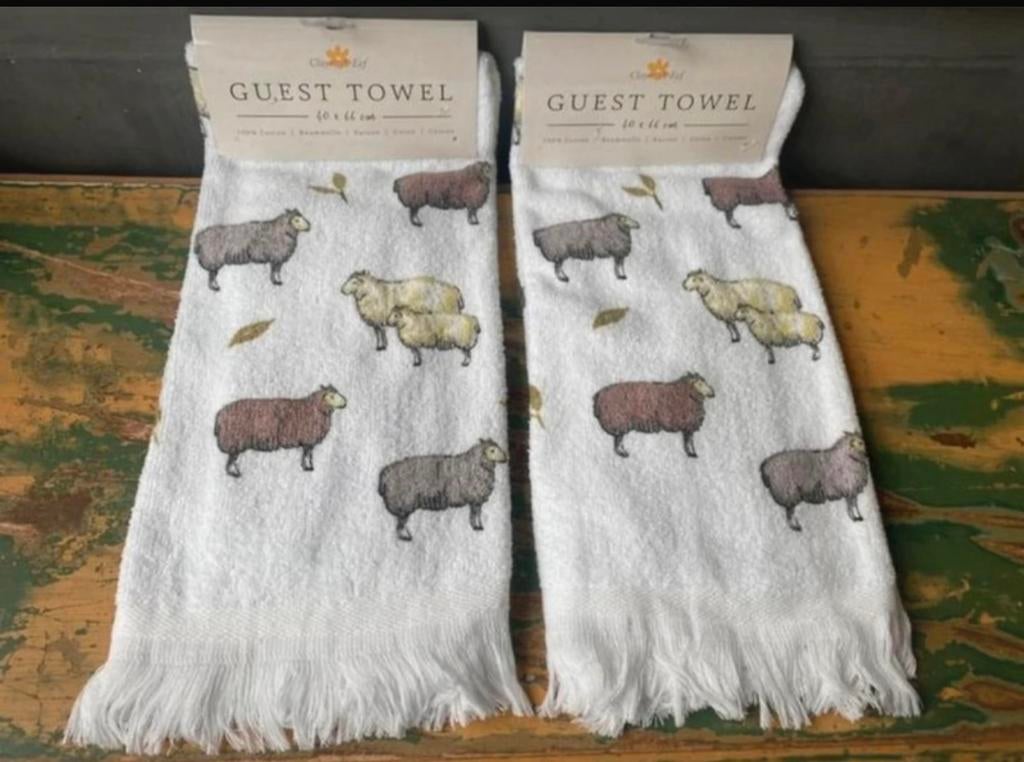 Set gastendoekjes handoekjes schapen schaap katoen clayre, Overige kleuren, Clayre&Eef, Ophalen of Verzenden, De Giesel