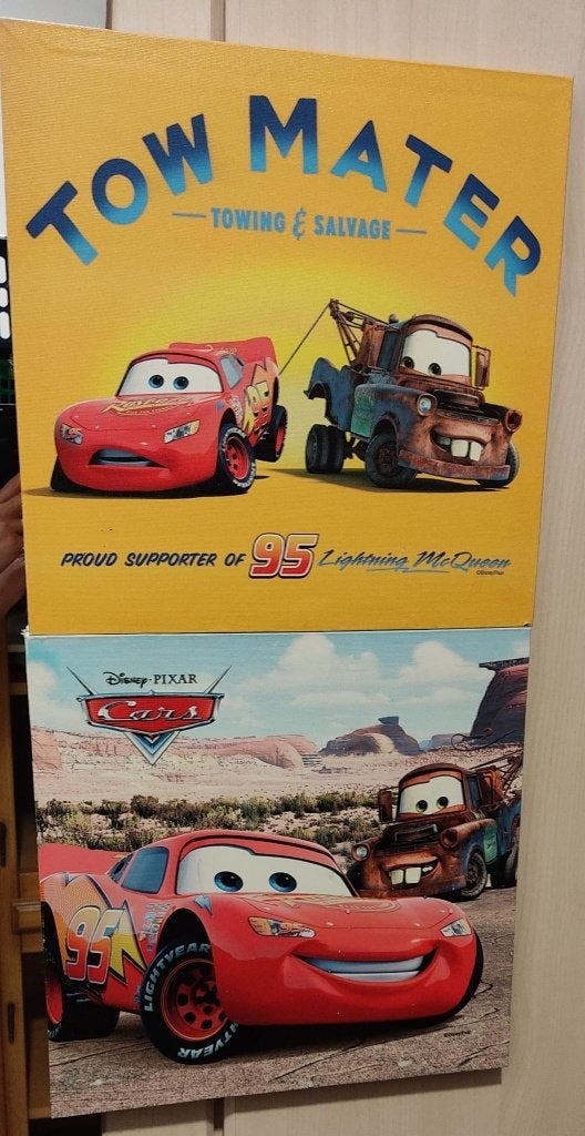 Leuke Disney Cars Canvas Schilderijtjes - set van 2: 35x35cm, Ophalen, Minder dan 50 cm, Zo goed als nieuw, Schilderij