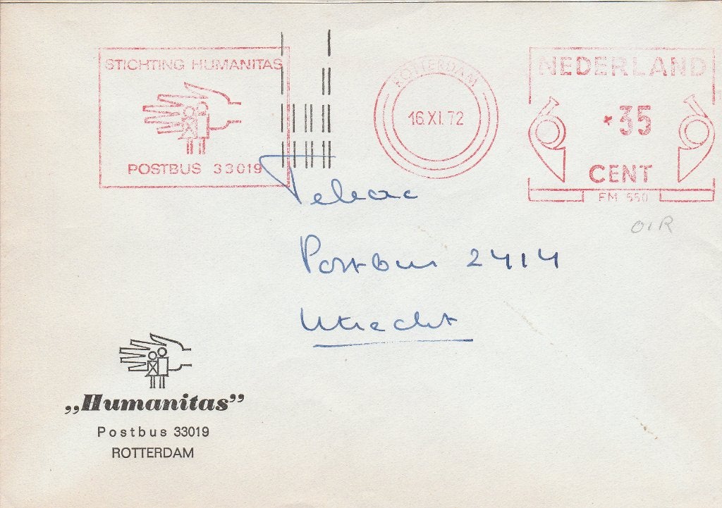 ROTTERDAM 1972 Stichting HUMANITAS, Ophalen of Verzenden, 1960 tot 1980, Gelopen, Zuid-Holland