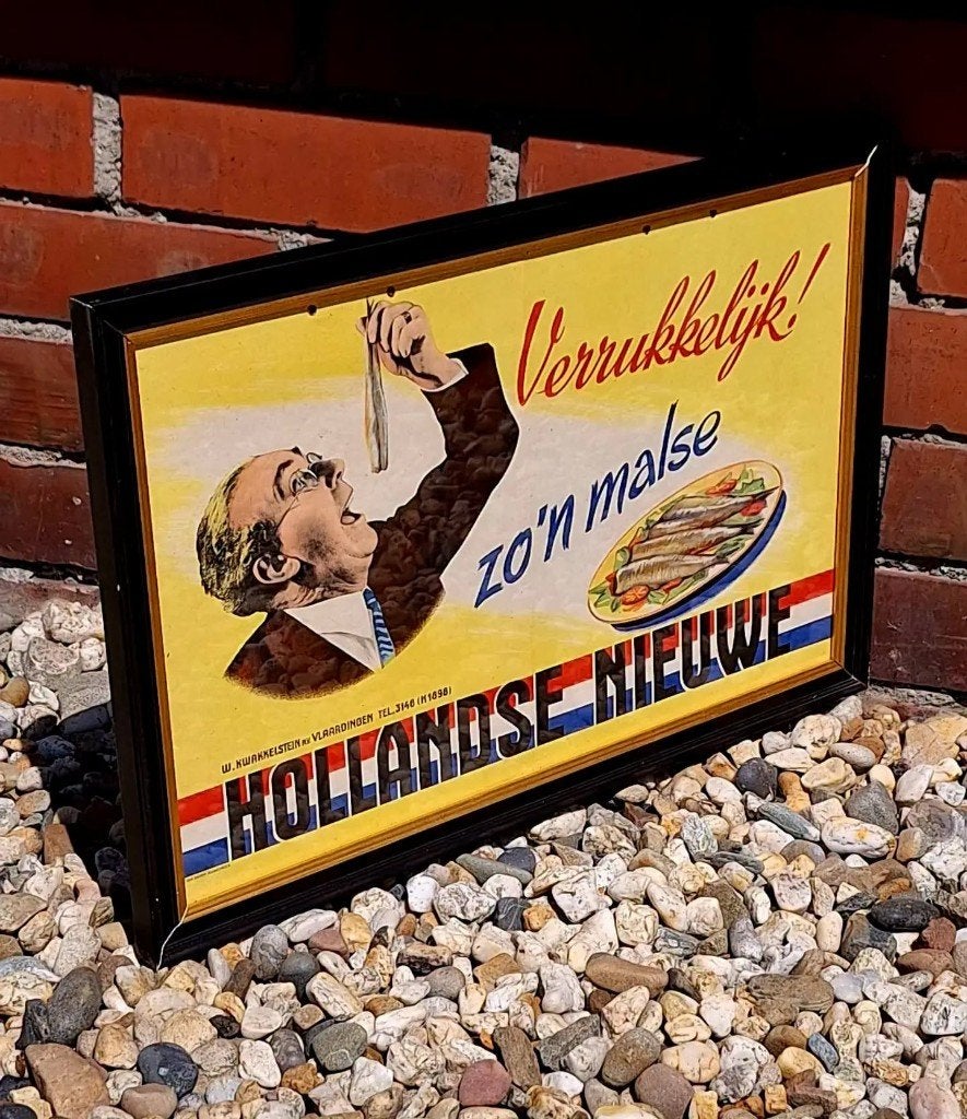 Originele reclame, vishandel, Hollandse Nieuwe Haring...top!, Ophalen, Reclamebord, Gebruikt, .