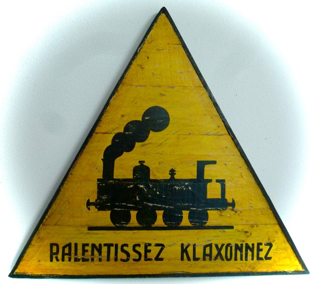 Handgeschilderd bord / spoorweg overgang / trein / Frankrijk, Trein, Overige typen, Ophalen of Verzenden, Zo goed als nieuw