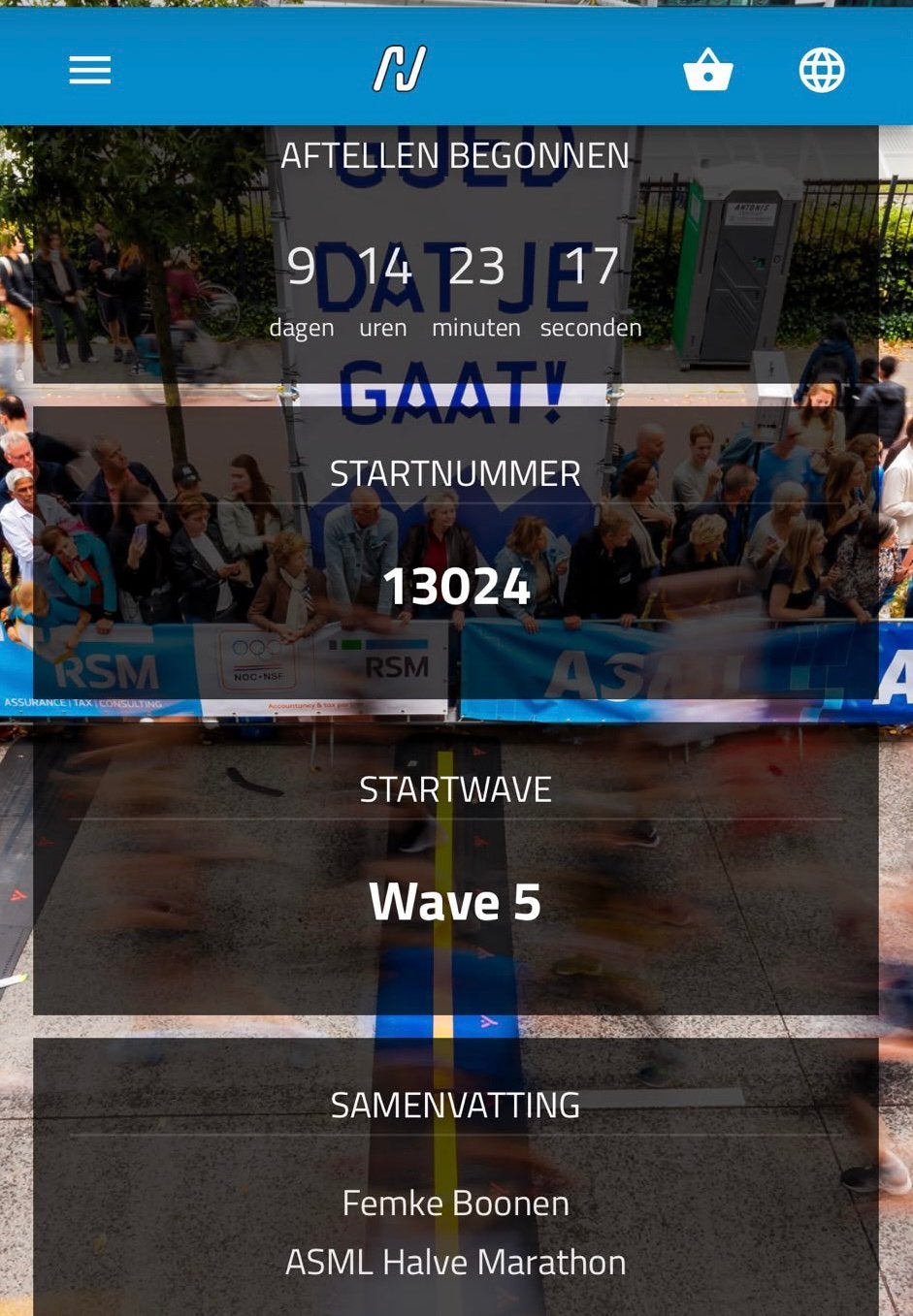 Startbewijs ASML halve marathon Eindhoven, Eén persoon