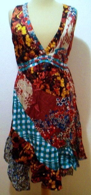Boho/hippie/Ibiza fleurige 100% viscose print jurk! L, Maat 42/44 (L), Zo goed als nieuw, Knielengte, Meerkleurig