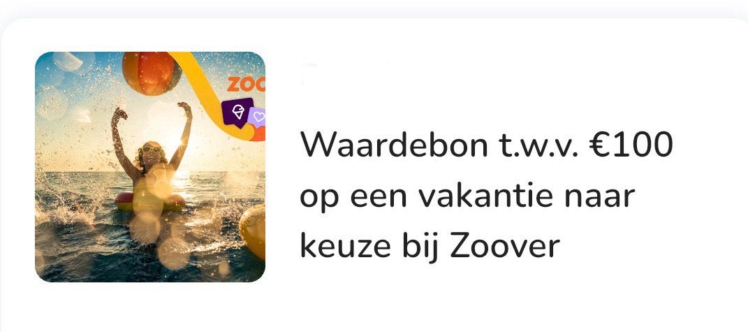 100€ Zoover waardebon, Eén persoon, Cadeaubon