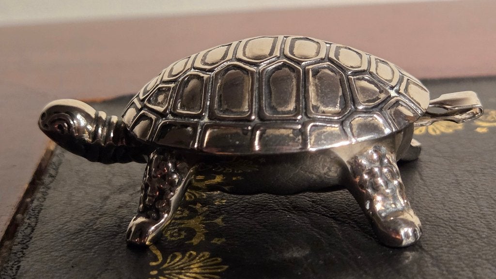 Vintage Verzilverd Schildpad Pillendoosje, Ophalen of Verzenden