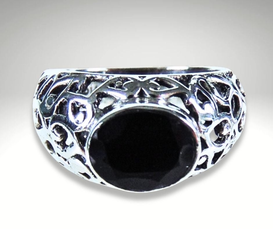 Mooie NIEUWE aparte 925 zilver onyx FILIGRAAN ring M17/17,5!, Verzenden, Nieuw, X, Dame of Heer