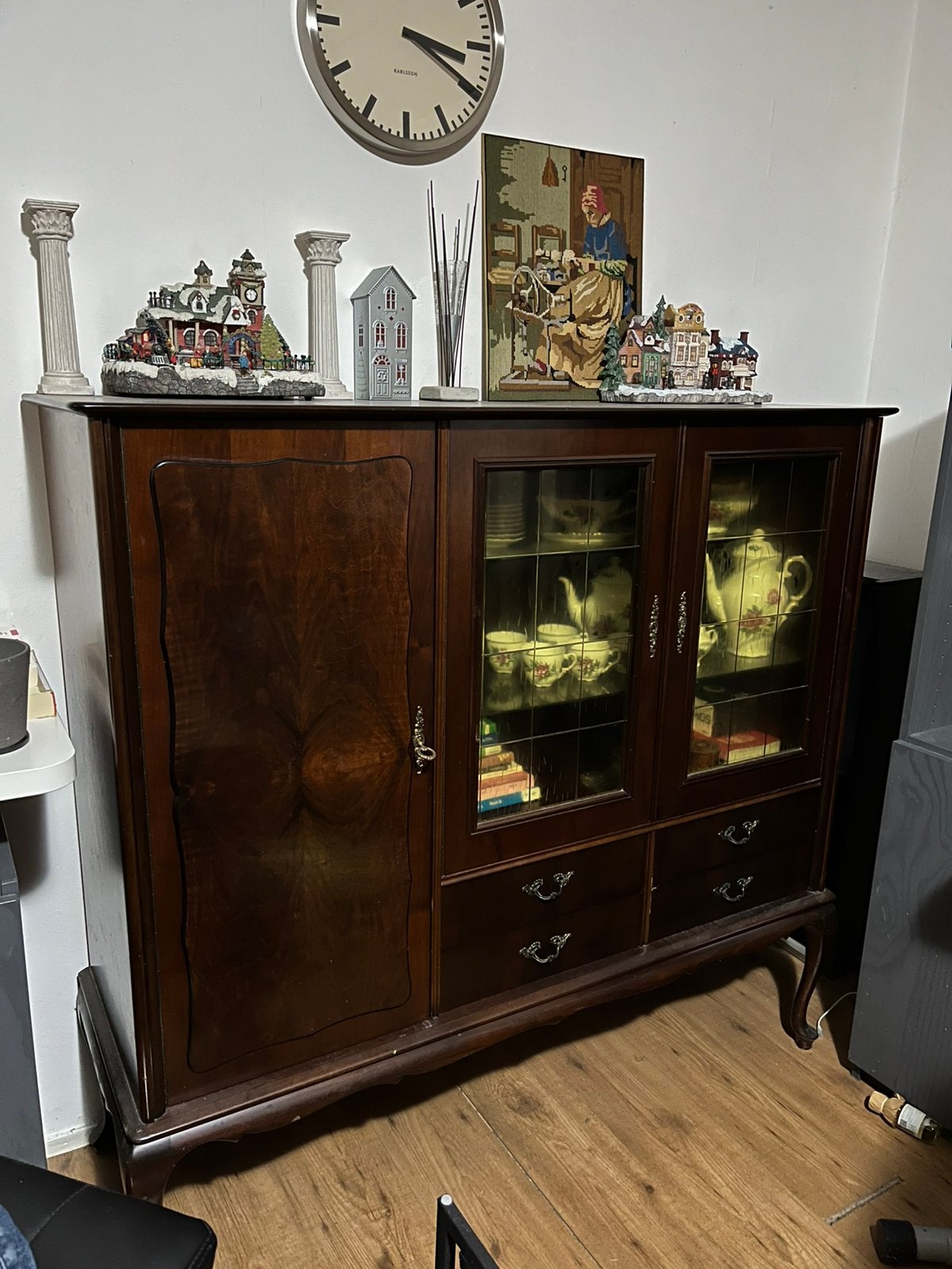 Vintage massief houten buffetkast/vitrinekast/dressoir, Ophalen, Gebruikt, 25 tot 50 cm, 100 tot 150 cm