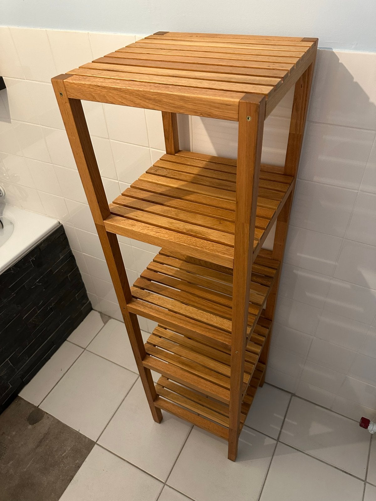Ikea Molger Houten badkamerrek met 5 planken, Huis en Inrichting, Ophalen, Zo goed als nieuw