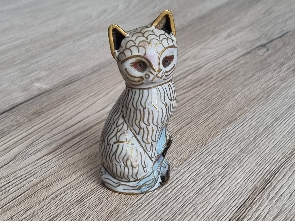 Prachtig lief Antiek Vintage Chinees Cloisonne Katje Poesje, Verzenden, Zo goed als nieuw, Dier