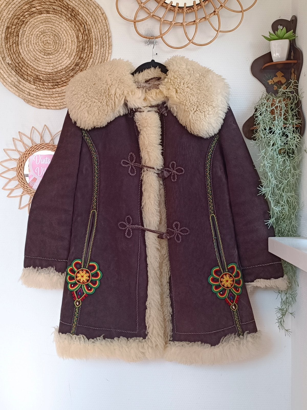 Vintage 70s poolse afghaanse lammy shearling winter jas, Ophalen of Verzenden, Zo goed als nieuw, Maat 46/48 (XL) of groter, Bruin