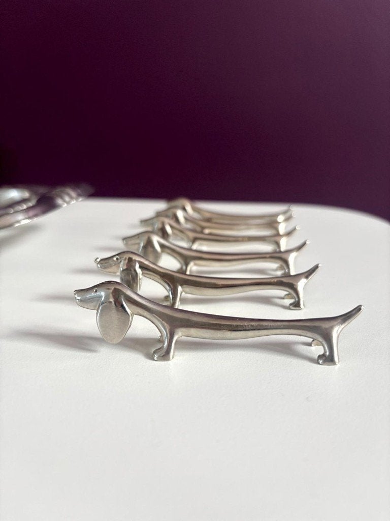Zilverkleurige teckels (knife rests) 6, Ophalen of Verzenden