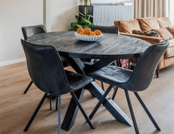 Eettafel (evt. met stoelen) rond zwart 130cm, Ophalen, Rond, Zo goed als nieuw, Vier personen