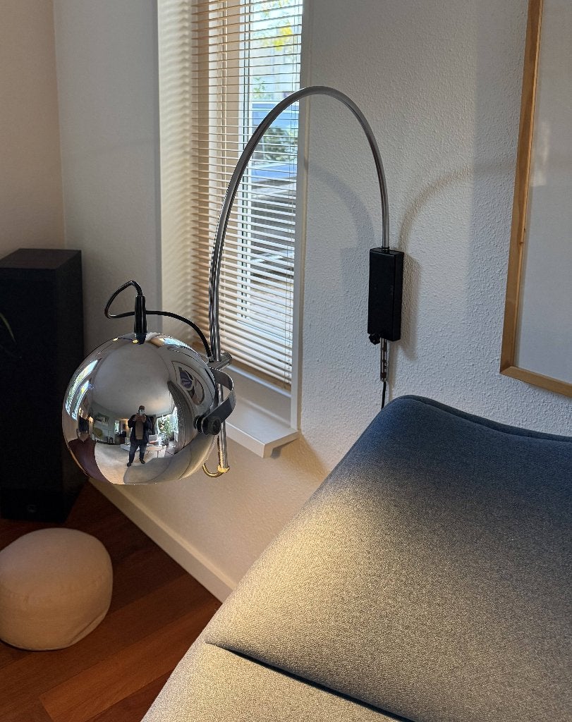 Vintage Herda Booglamp - chroom, Ophalen, Gebruikt, Gerichte verlichting, E27 (groot)