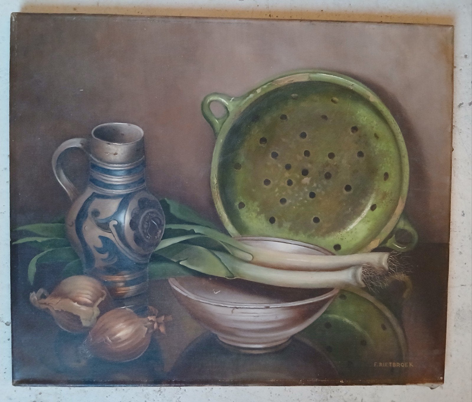 Oud olieverf schilderij, Doek, Stilleven, Ophalen of Verzenden, Olieverf