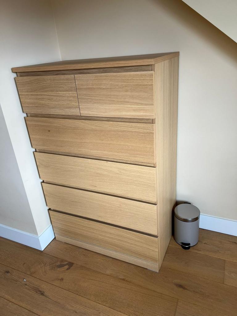 IKEA MALM Ladekast 6 Lades | As Good As New, Huis en Inrichting, Ophalen, 5 laden of meer, 100 tot 150 cm, Eikenhout