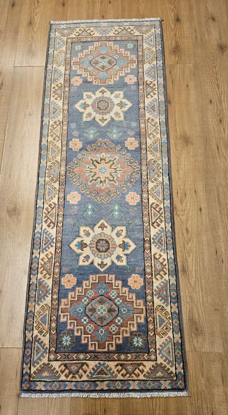 Nieuw handgeknoopt oosters tapijt loper kazak 183x64