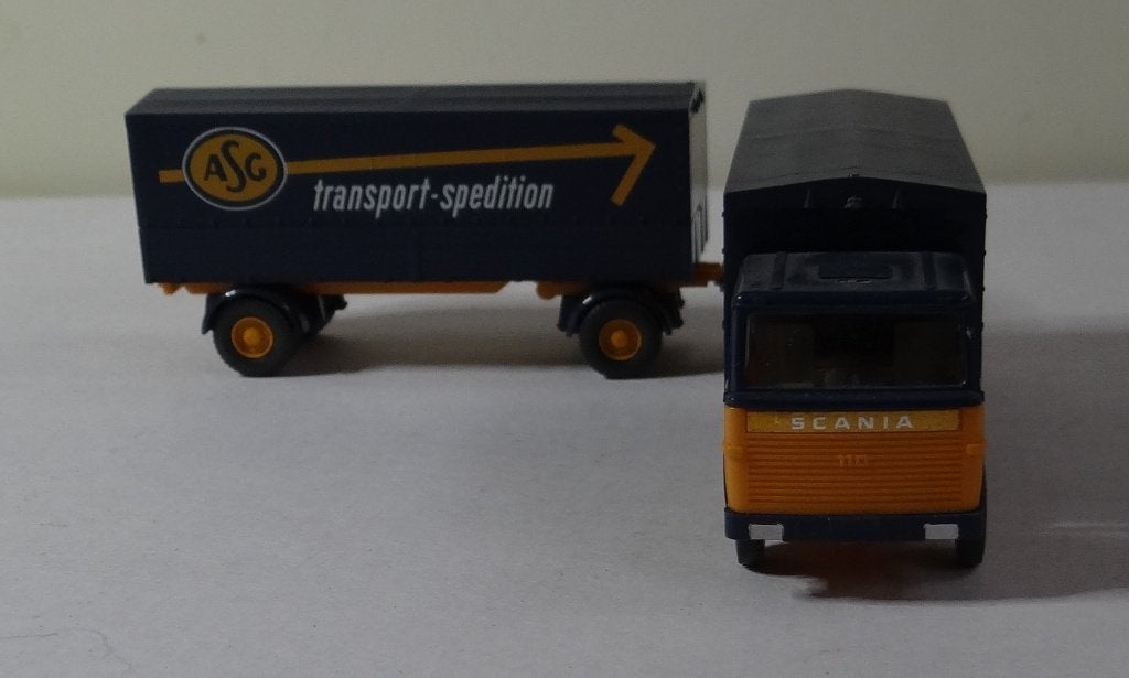 Wiking Scania 110 ASG combinatie, Hobby en Vrije tijd, Verzenden, Gebruikt, Bus of Vrachtwagen, Wiking