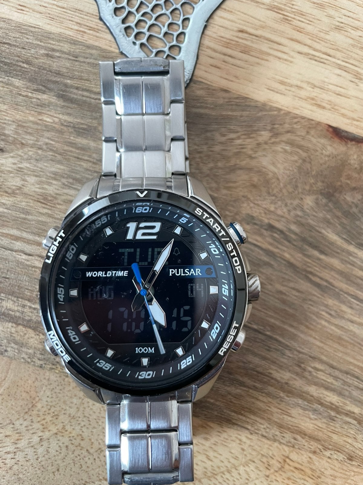Pulsar worldtime Digitaal Analoog herenhorloge, Ophalen of Verzenden, Zo goed als nieuw, Staal, Overige merken