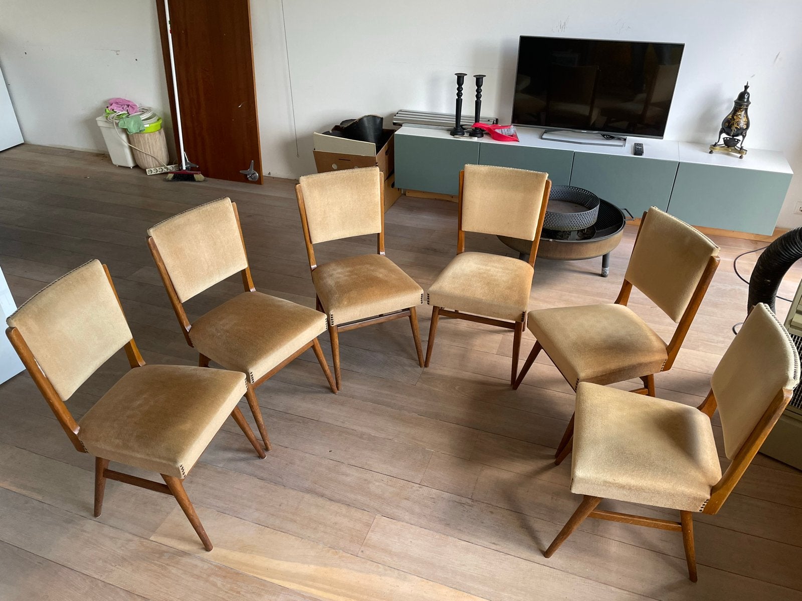 Set van 6 vintage eetkamerstoelen, Ophalen