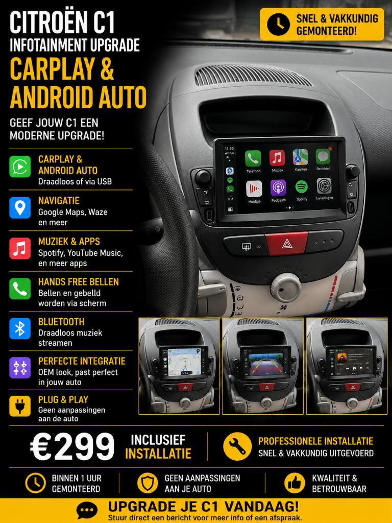 CarPlay CITROËN C1 INFOTAINMENT UPGRADE, Auto diversen, Autoradio's, Ophalen of Verzenden, Nieuw
