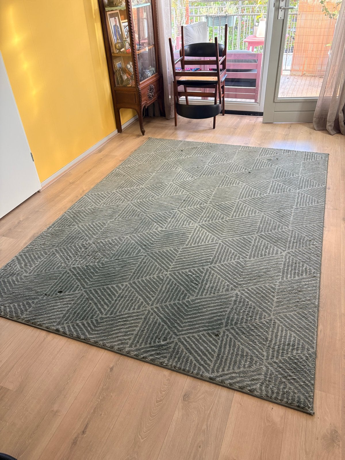 IKEA STENLILLE Vloerkleed - Grijs/Groen Geometrisch Patroon, 150 tot 200 cm, 200 cm of meer, Ophalen of Verzenden, Zo goed als nieuw