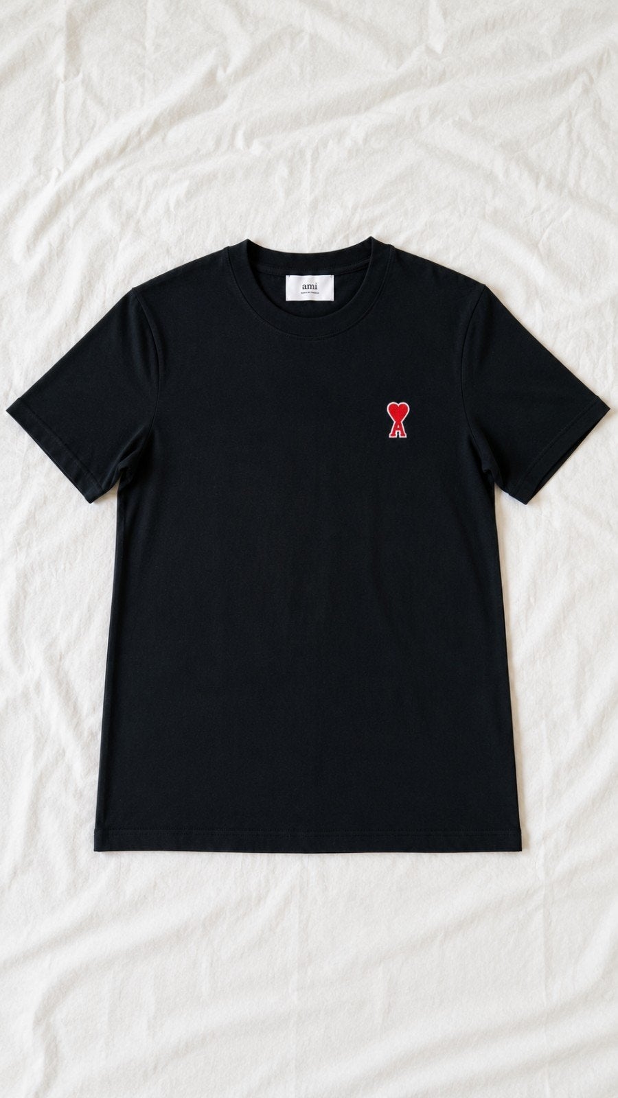 AMI Paris Zwart T-shirt – Rood Ami de Cœur Logo, Ophalen of Verzenden, Zo goed als nieuw, Overige maten, Zwart