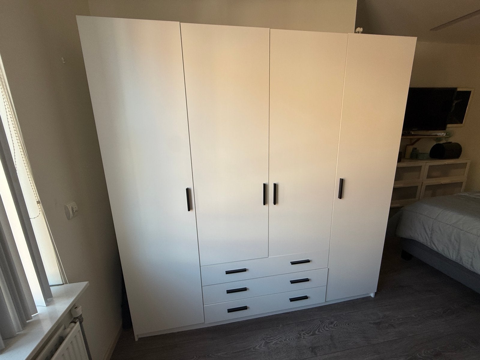 Witte kledingkast met lades en hangruimte - 200x196x50 cm, Ophalen, Gebruikt, 200 cm of meer, 150 tot 200 cm
