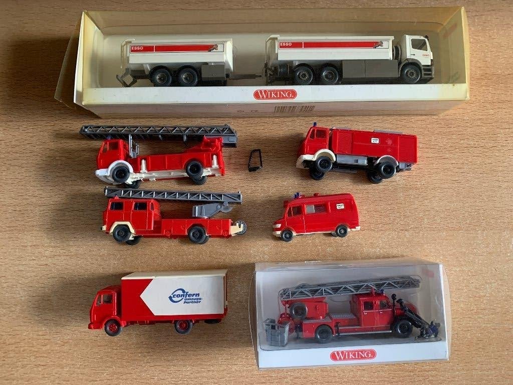 Wiking  7 stuks  modelauto's  waaronder  brandweer, Hobby en Vrije tijd, Modelauto's | 1:87, Ophalen of Verzenden, Gebruikt, Bus of Vrachtwagen