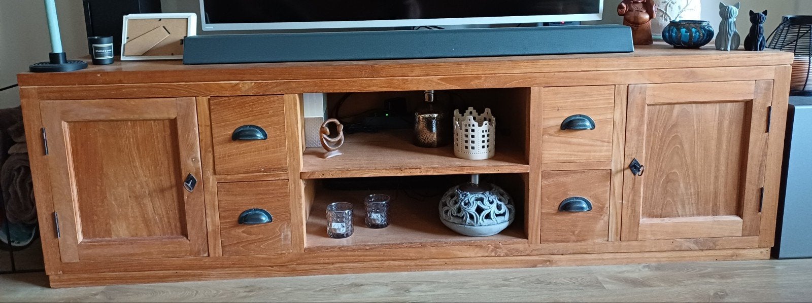 Mooie Teak Houten TV Kast/Meubel - 180x53x50 cm, Ophalen, Gebruikt, 150 tot 200 cm, Teakhout