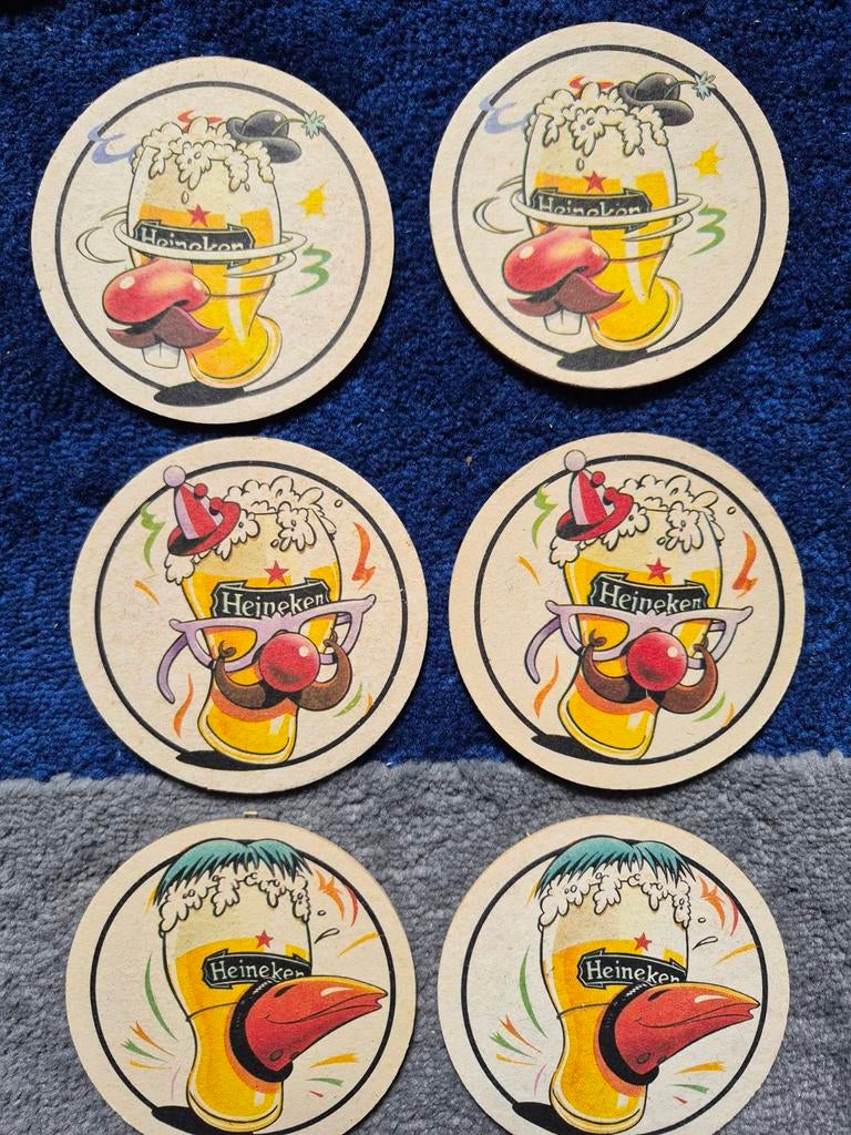 6 Heineken carnaval bierviltjes - 3x met R, 3x zonder R, Ophalen of Verzenden, Viltje(s), Heineken