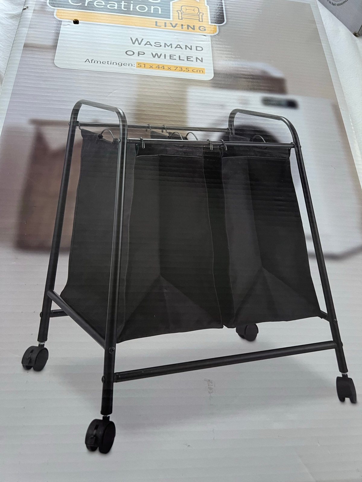 Wasmand op wielen - Home Creation Living, Ophalen of Verzenden, Nieuw, Zwart, Metaal