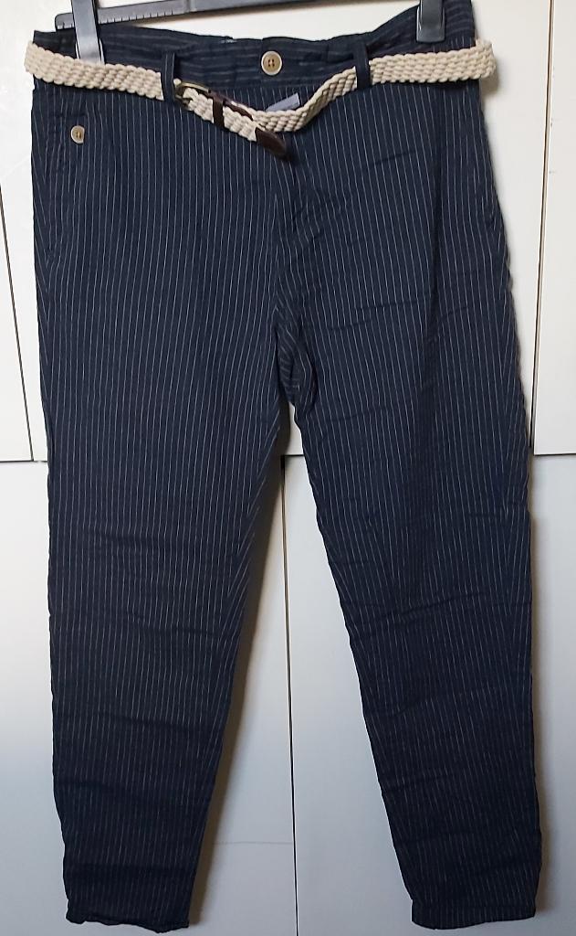 ESPRIT Linnen Broek 31/32 Blauw Met Wit Streepje., Blauw, Overige maten, Ophalen of Verzenden, Zo goed als nieuw
