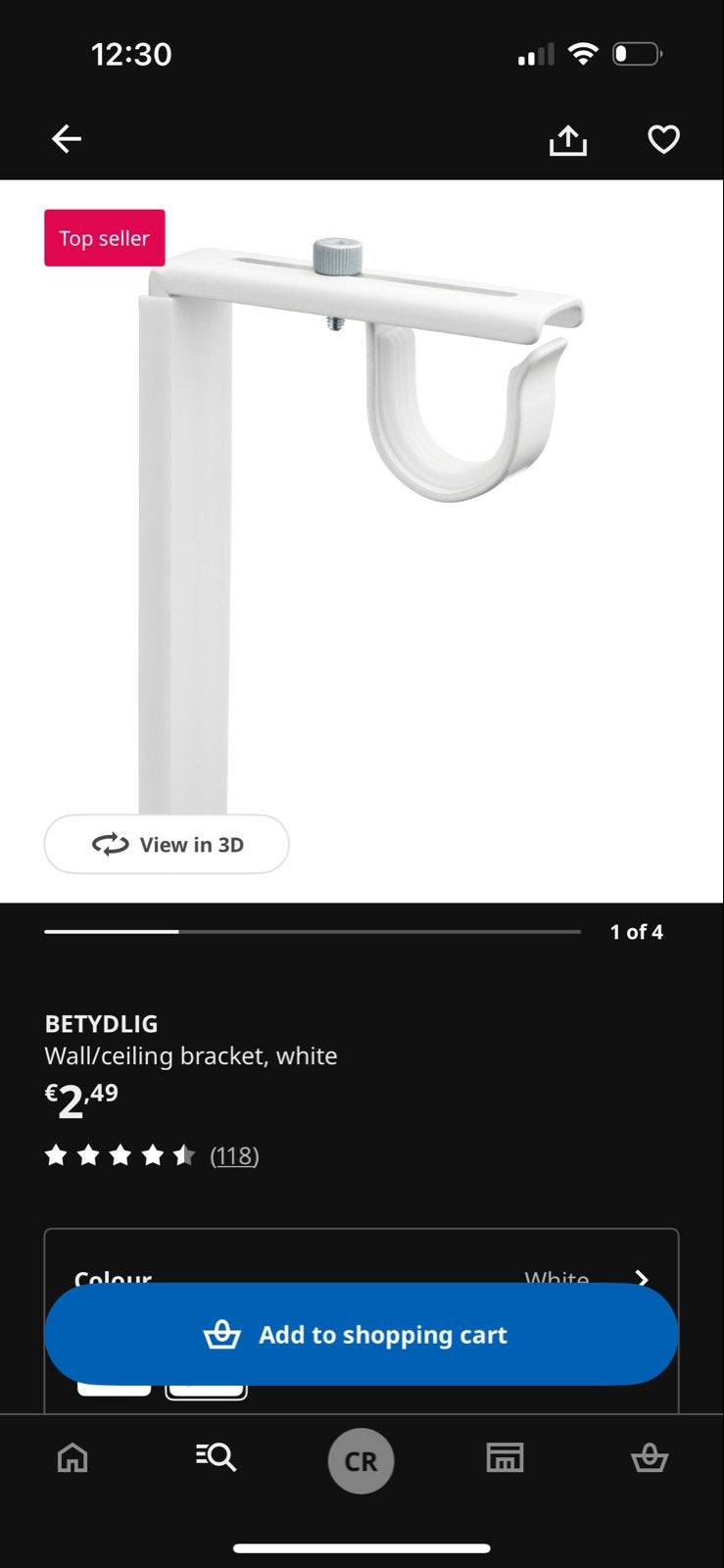 IKEA HUGAD Gordijnroede wit 210-385 cm met BETYDLIG beugels, Ophalen, Zo goed als nieuw